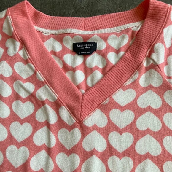 KATE SPADE 2pc Pajama Set All Over Heart Soft Vneck Straight Leg Pants Womens L - Picture 7 of 14